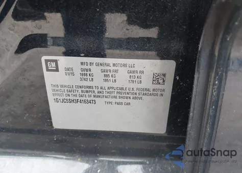 2015 Chevrolet Sonic Lt Auto z USA, uszkodzony, nr VIN 1G1JC5SH3F4163473